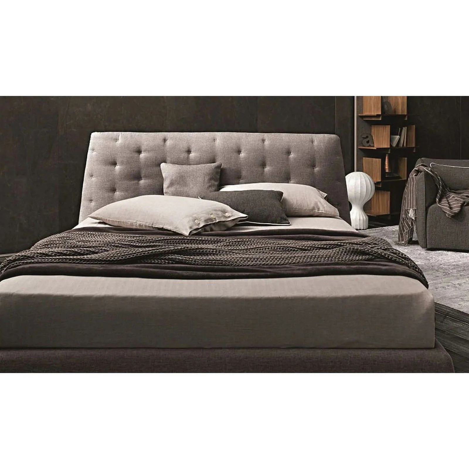 Atrium Modern Storage Bed in Taupe Gray Fabric, Queen Size