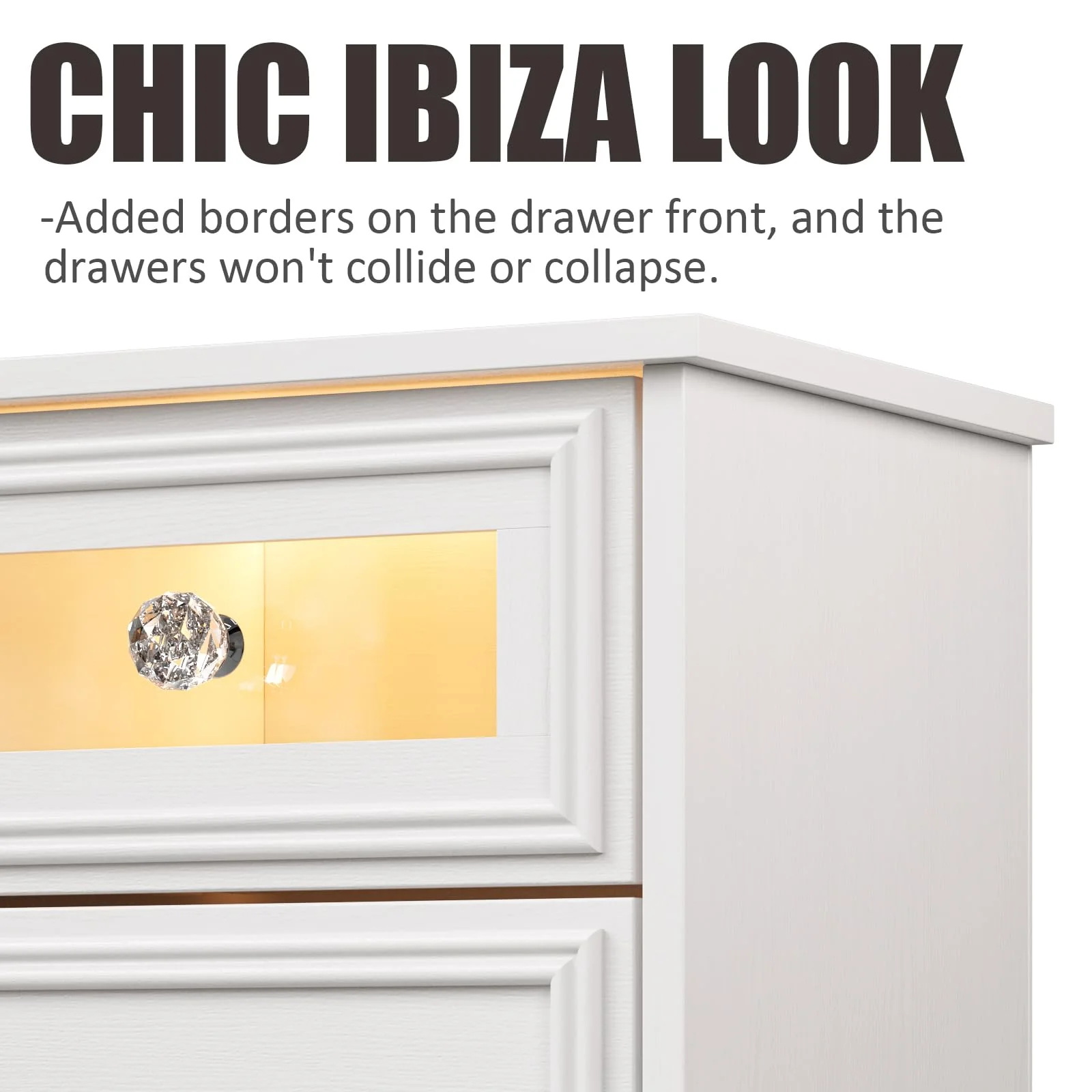 White Dresser for Bedroom, 6 Drawer Dresser with Led Light, Tall Wood Chest Of Drawers for Living Room