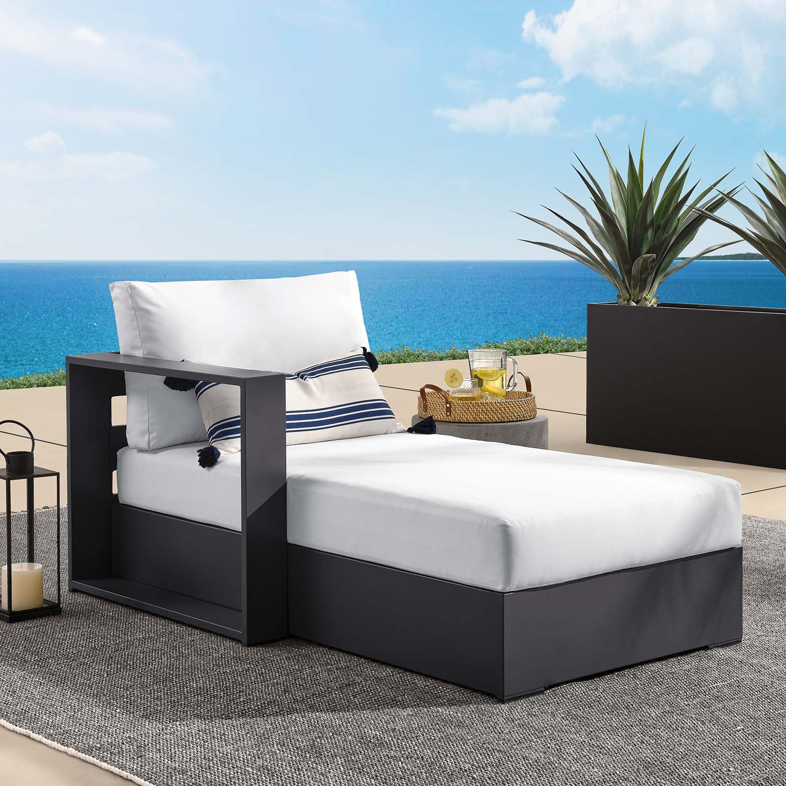 Modway Tahoe Outdoor Patio Powder-Coated Aluminum Modular Left-Facing Chaise Lounge in Gray White