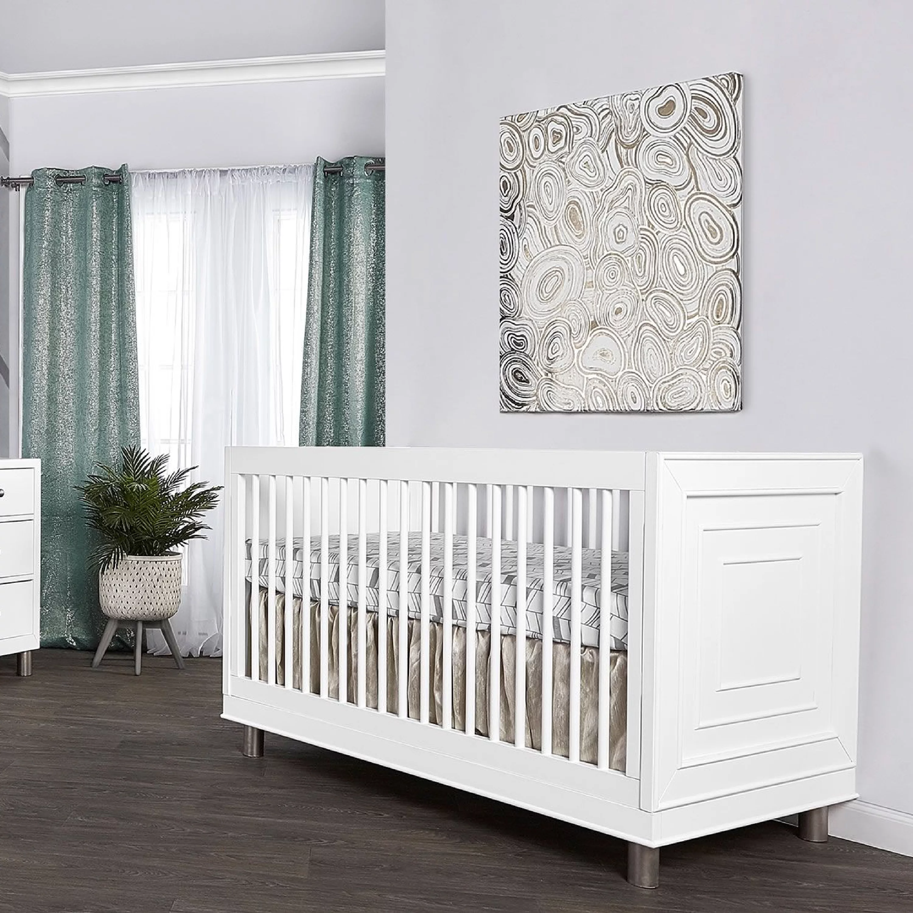 Evolur Loft Art Deco 3-In-1 Convertible Crib In White, Greenguard Gold Certified