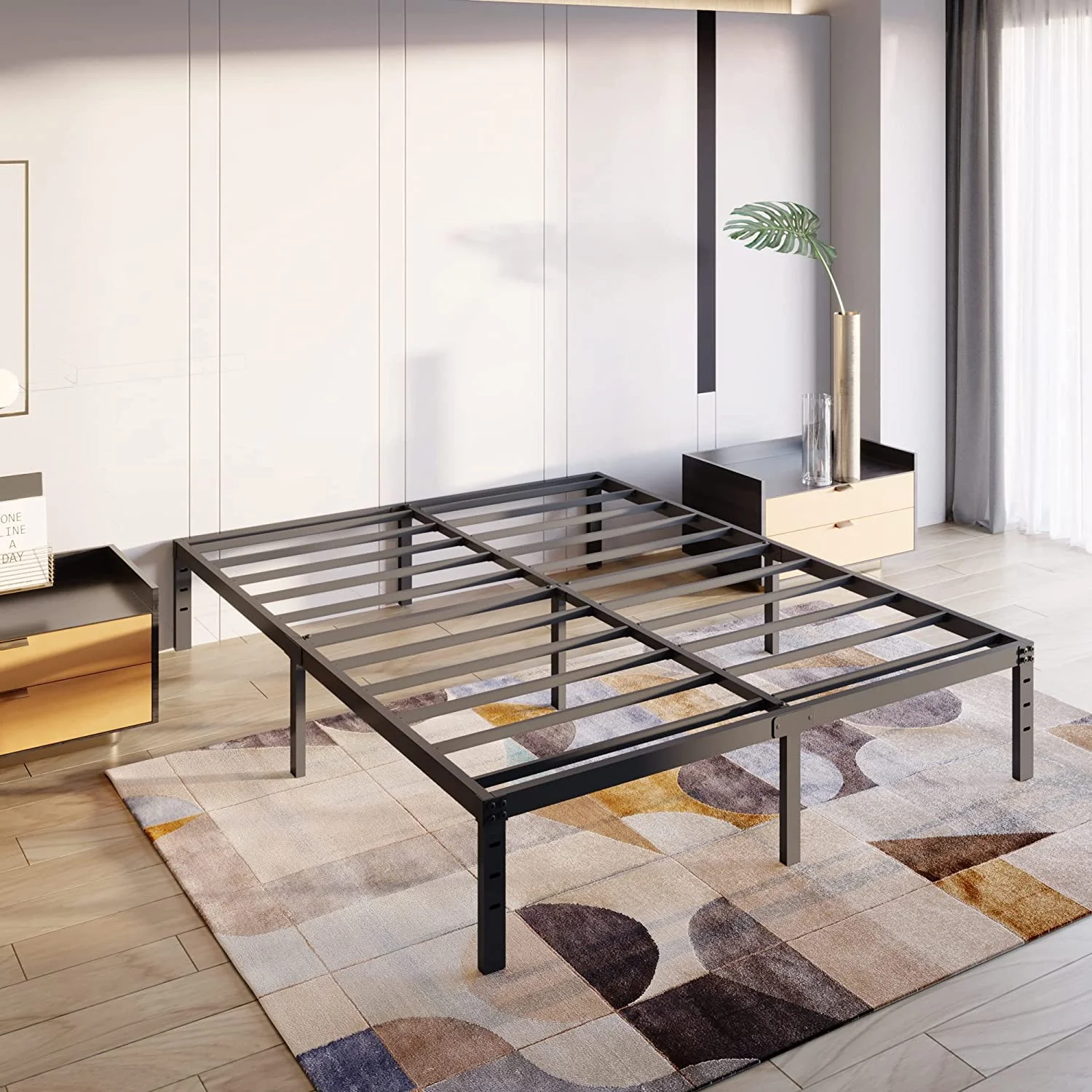 Popular XMhongsong 18 Inch King Size Bed Frame No Box Spring Needed Heavy Duty Metal Platform Bed Frame Easy Assembly Noise Free Black