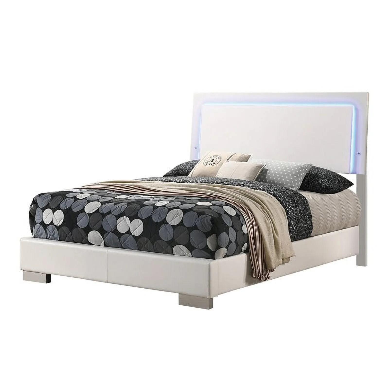 Felicity Full Panel Bed with LED Lighting Glossy White