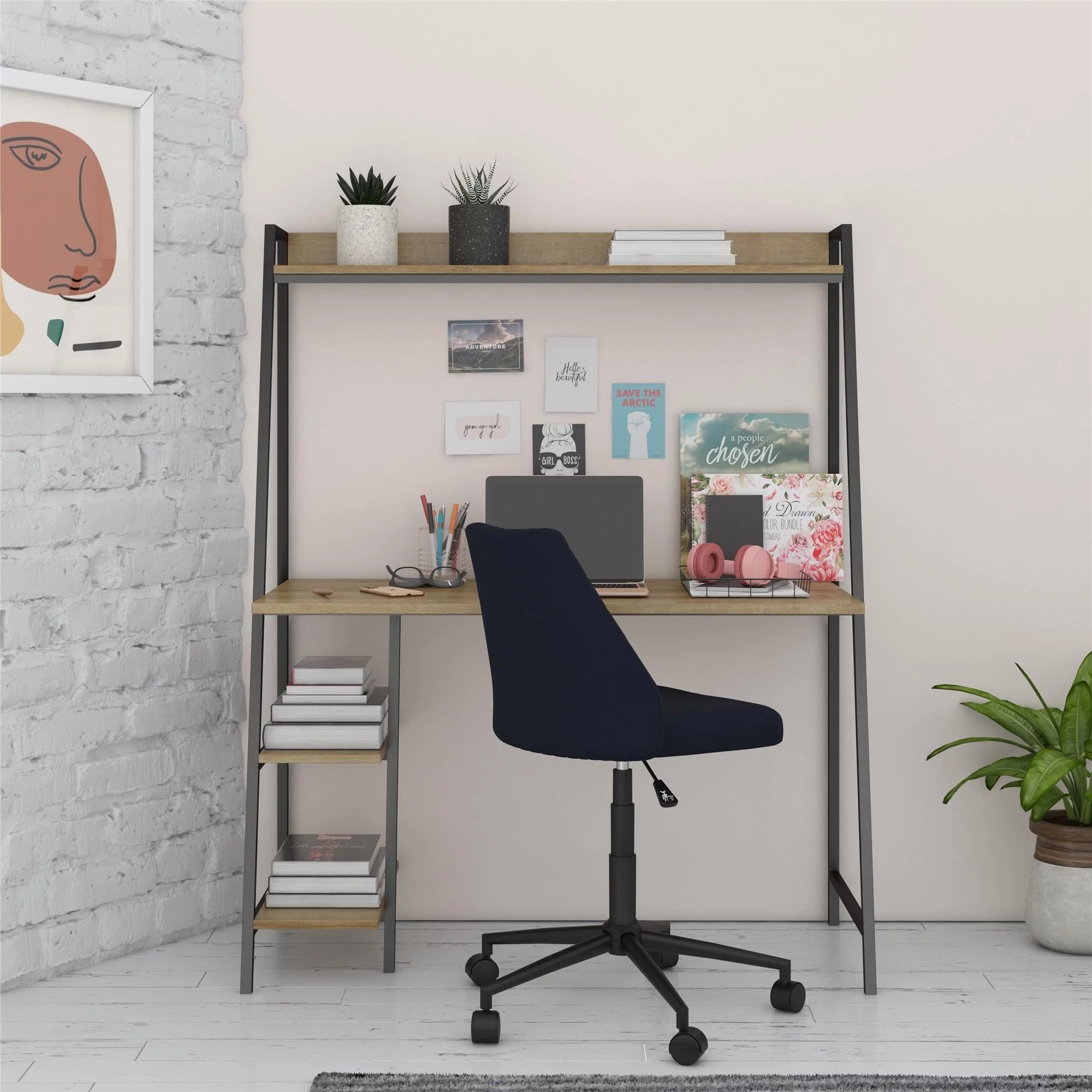 Teen Novogratz Beck Ladder Desk, Natural and Black Metal