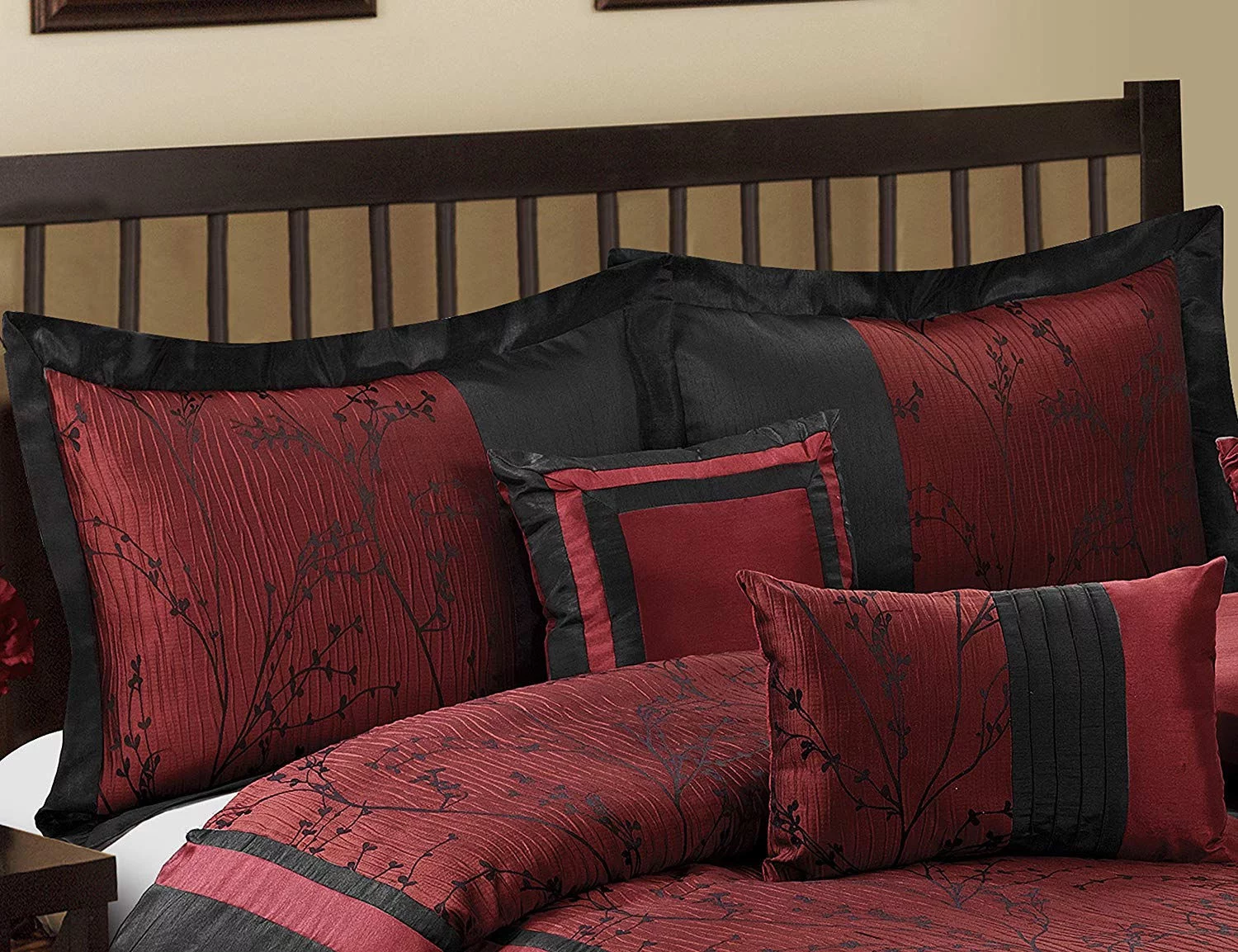 Unique Home Leticia Comforter 7 Piece Bed in a Bag Ruffled Clearance Bedding Set Fade Resistant, Wrinkle Free, No Ironing Necessary, Super Soft, All Sizes- Queen, King, CalKing (King, Burgundy)