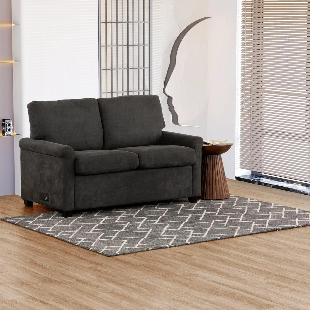 Primo International Argentum Dark Grey 54 in. Convertible Twin Sleeper Sofa with USB Ports