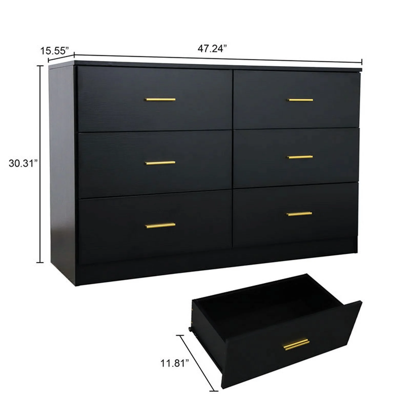 CoSoTower Modern Black 6-Drawer Dresser for Bedroom - Ample Storage Wide Chest of Drawers, Sturdy & Safe