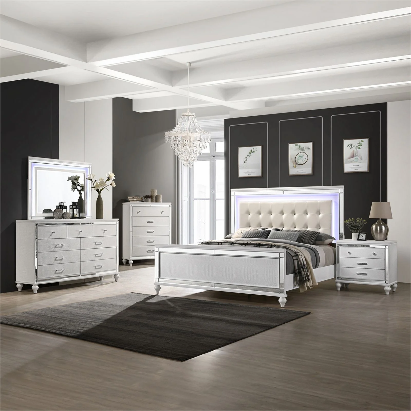 New Classic Furniture Valentine 6-Piece Solid Wood King Bedroom Set in White