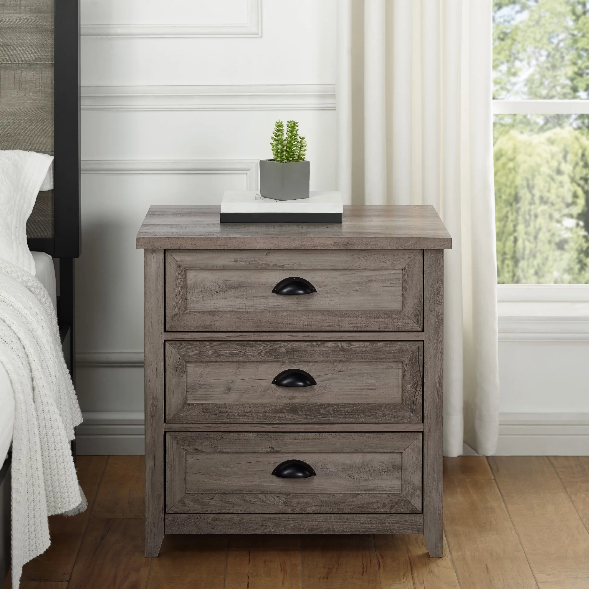 Walker Edison Farmhouse 3 Drawer Nightstand, Grey Wash