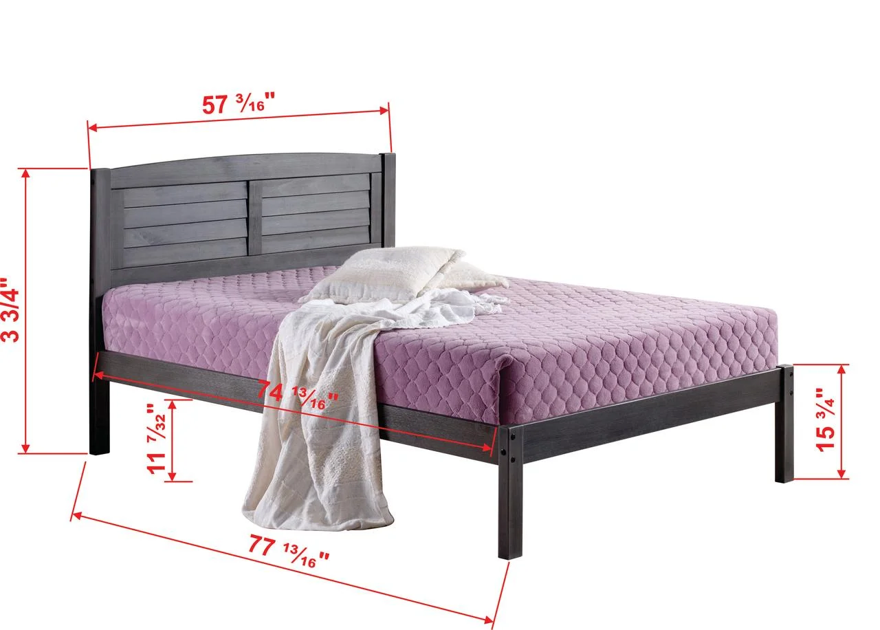 Donco Kids Louver Full Soild Wood Panel Bed with Trundle in Antique Gray