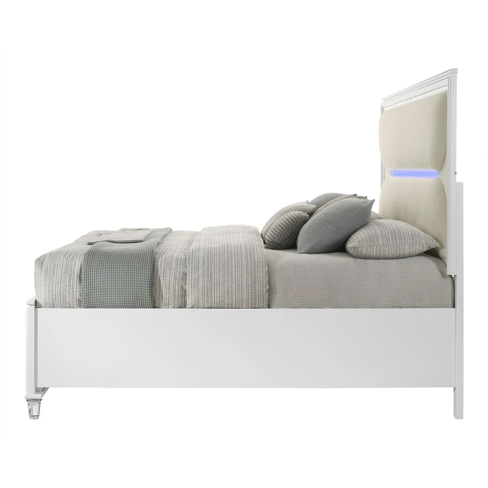 ACME Tarian Wood Queen Bed with Storage & LED in White/Pearl White