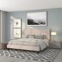 Flash Furniture Roxbury King Size Tufted Upholstered Platform Bed in Beige Fabric