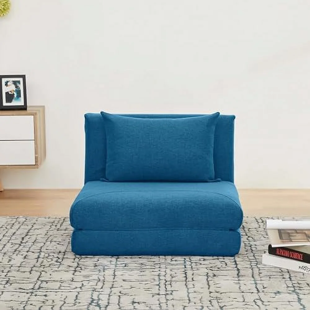 RUNFAYBIU Artdeco Home Convertible Chair Bed 29" W Fold Sofa Bed with 1 Matching Pillow for Small Space Living Room and Apartment (Blue)