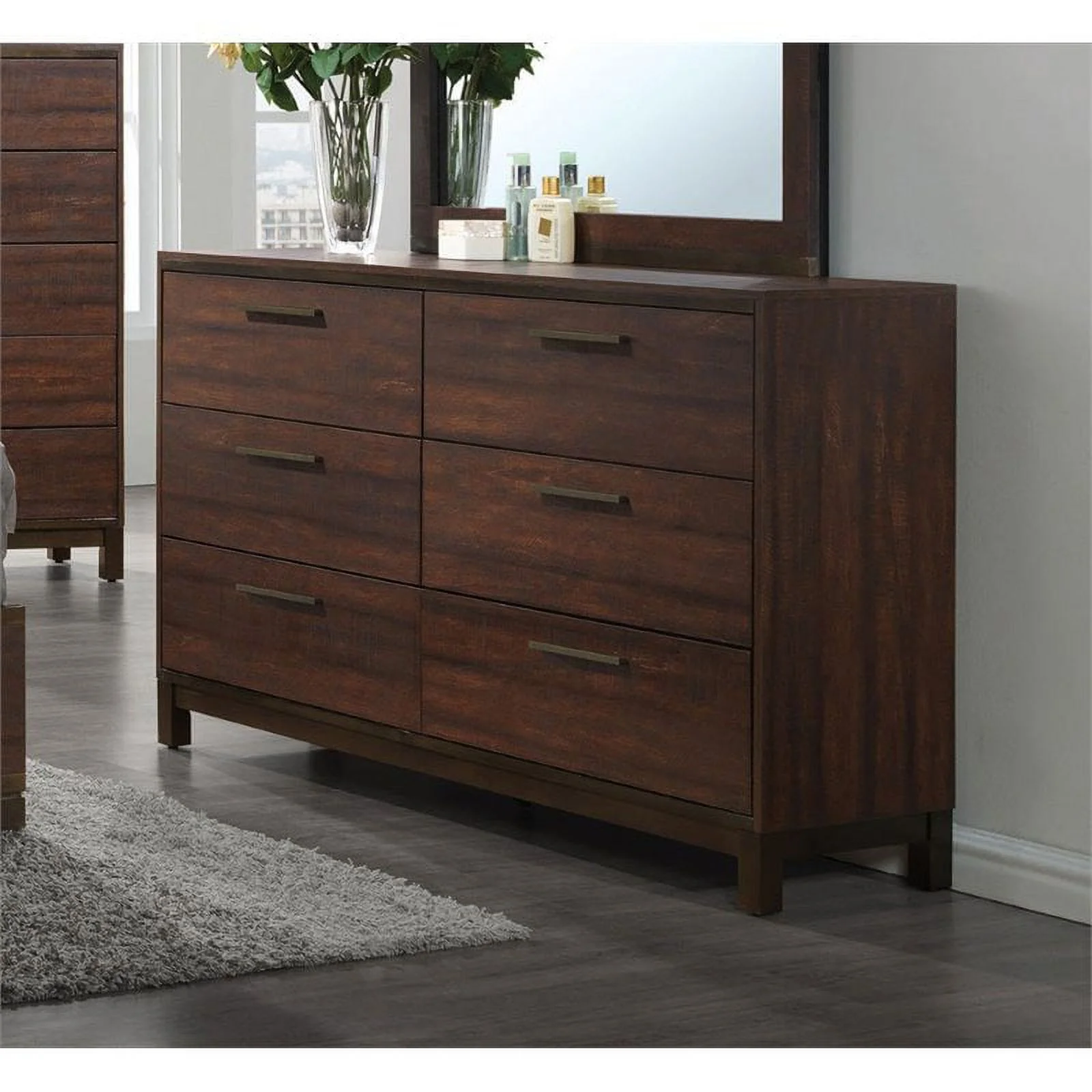 Bowery Hill 6 Drawer Dresser in Rustic Tobacco and Dark Bronze