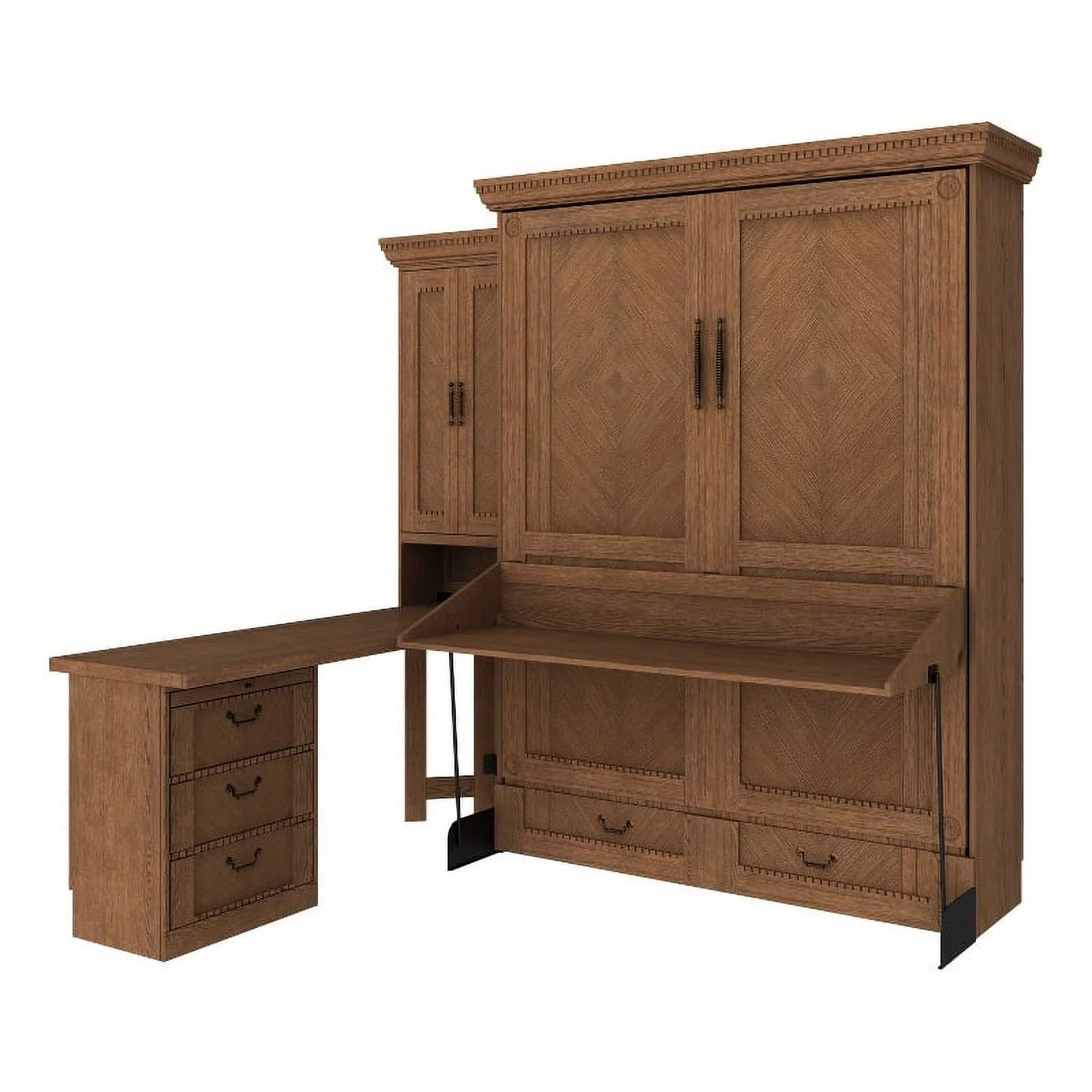 RoomAndLoft Queen Wood Murphy Wall Desk Bed & Shelf Storage in Brown