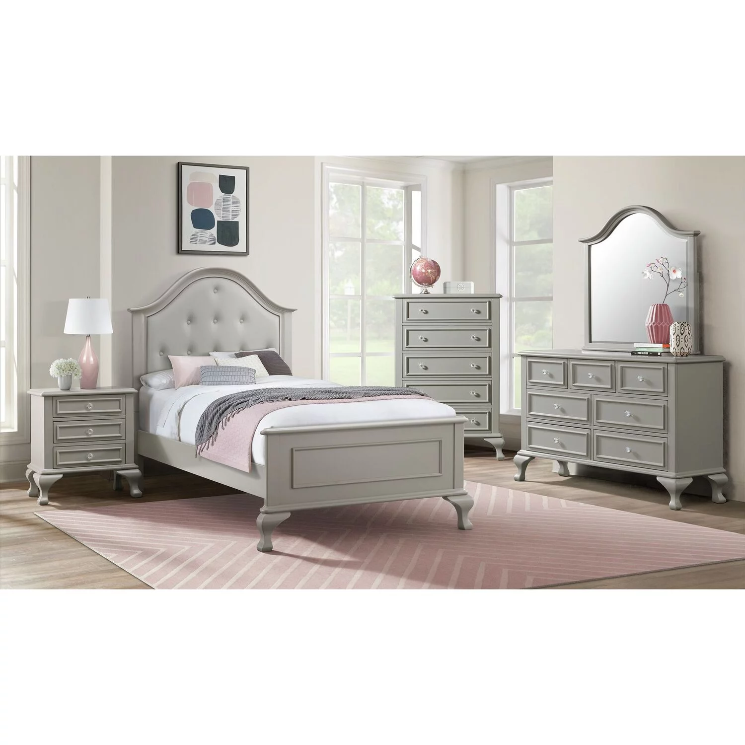 Picket House Furnishings Jenna Twin Panel 4PC Bedroom Set in Gray