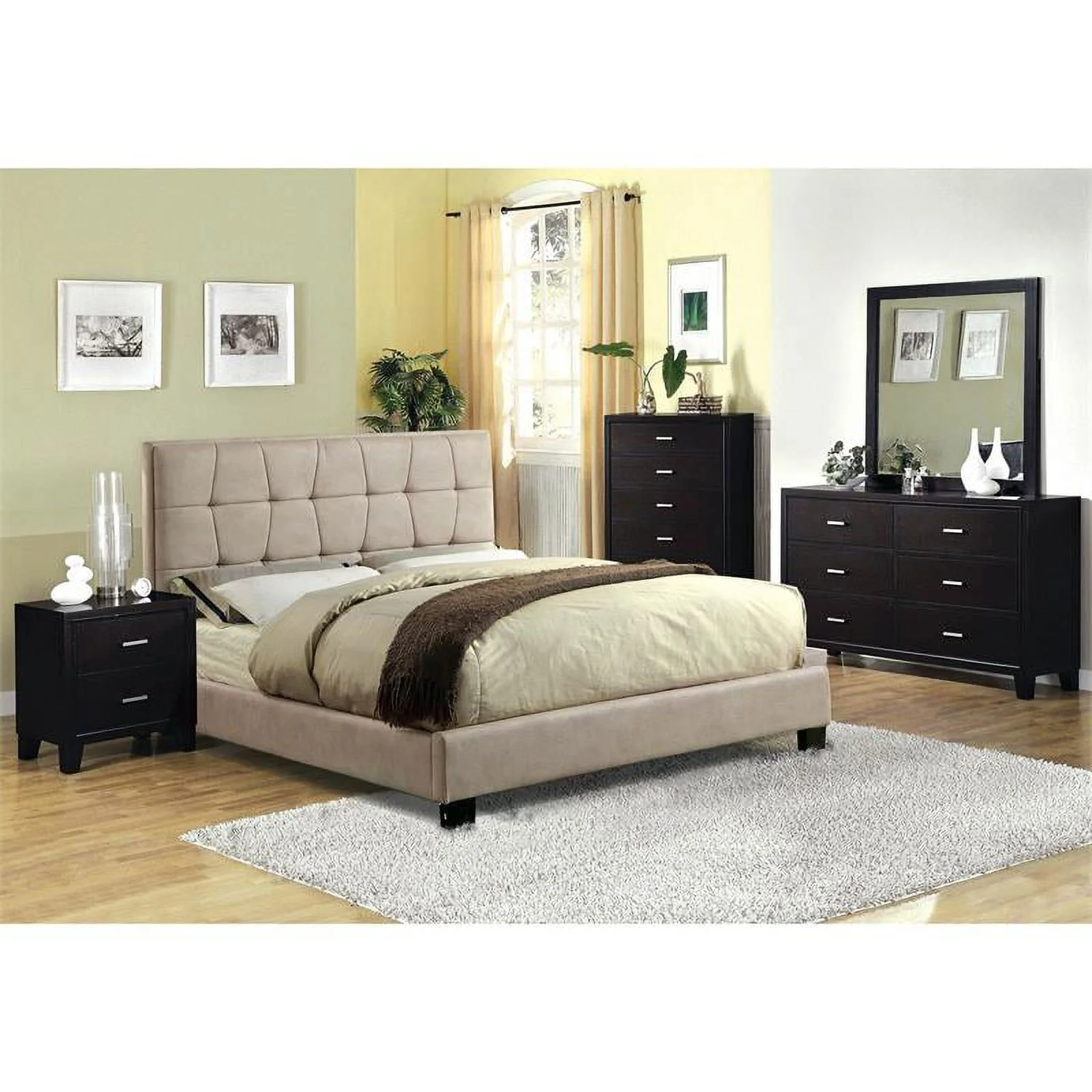 Bowery Hill Contemporary Solid Wood Dresser and Mirror in Chocolate