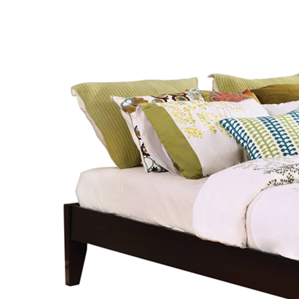 Wooden Eastern King Platform Bed with Chamfered Legs, Dark Brown- Saltoro Sherpi