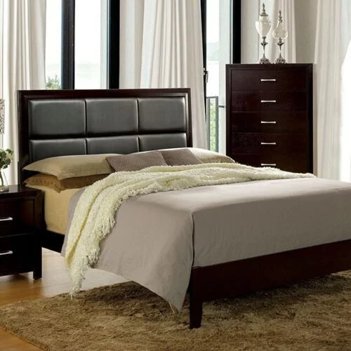 Contemporary Espresso Gorgeous 3pcs Eastern King Size Bed Bedroom Furniture Set 2x Nightstand Padded Headbaord Replicated Wood