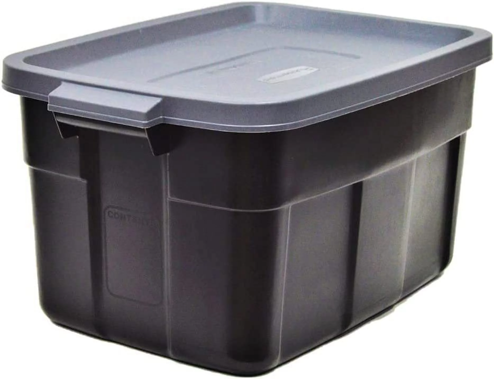 Rubbermaid Roughneck Tote 14 Gallon Stackable Storage Container with Stay Tight Lid & Easy Carry Handles, Black/Cool Gray 6 Pack