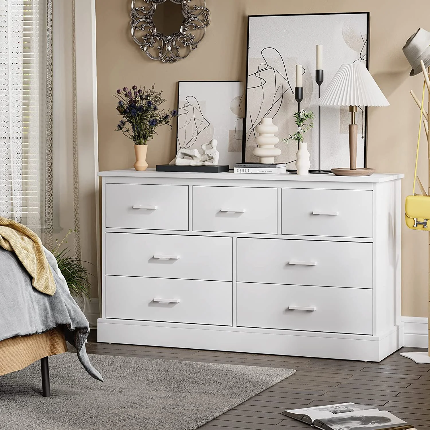 Popular 7 Drawer Dresser for Bedroom  Chest of Drawers with Sturdy Base  Wood Storage Tower Clothes Organizer  Large Storage Cabinet for Closet  Living Room  Hallway