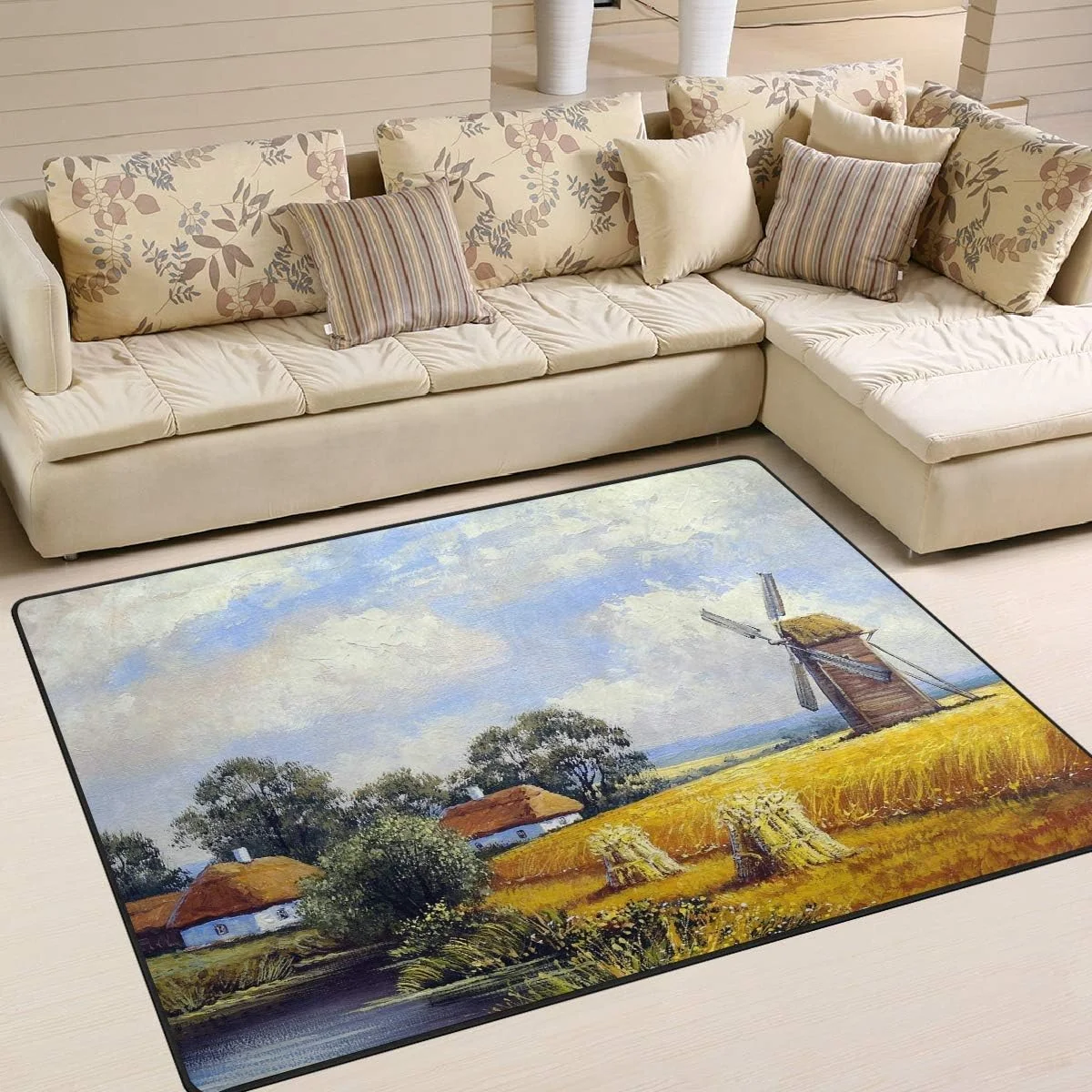 Beautiful Landscape Wheat Field Village Area Rug 5x7 Soft Large Area Rugs Indoor Modern Floor&nbsp;Carpet No-Shedding Non-Slip Mat for Living Room Entryway Bedroom Kids Room