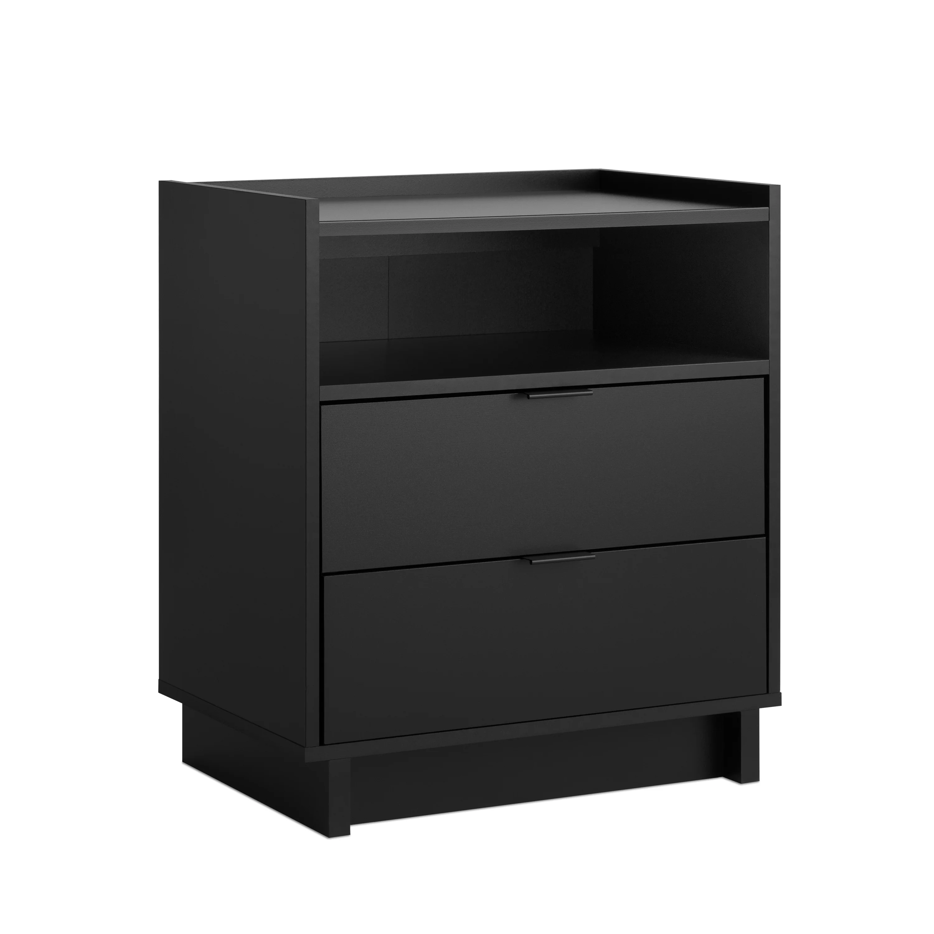 Prepac Simply Modern Nightstand Bedside Table, Black Nightstand for Bedroom, End Table with 2 Drawers and Open Shelf 23.75