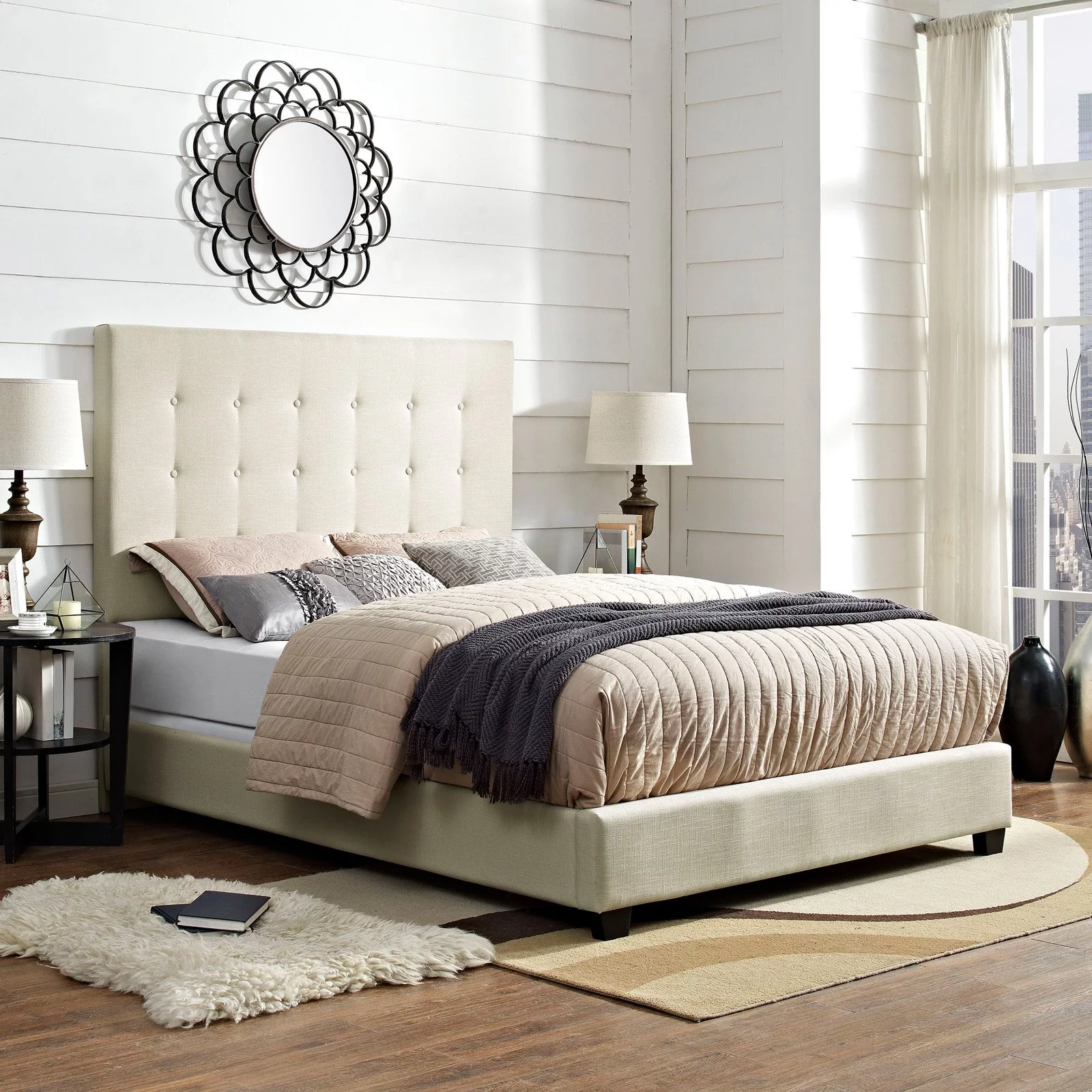 Crosley Furniture Reston Upholstered King Bed Slate - Headboard, Footboard, Rails