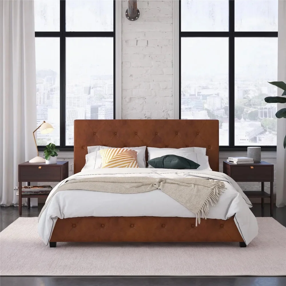 DHP Dakota Tufted Upholstered Platform Bed Frame, Camel Faux Leather