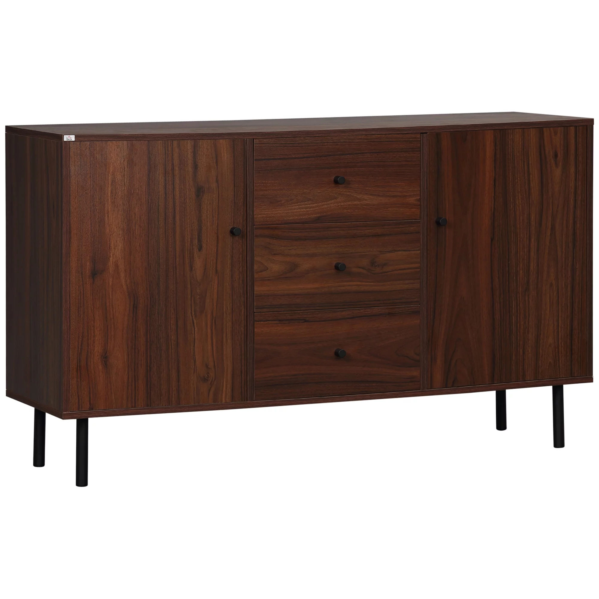 HOMCOM Retro Sideboard with 2 Cabinets 3 Drawers, Buffet Table, Brown