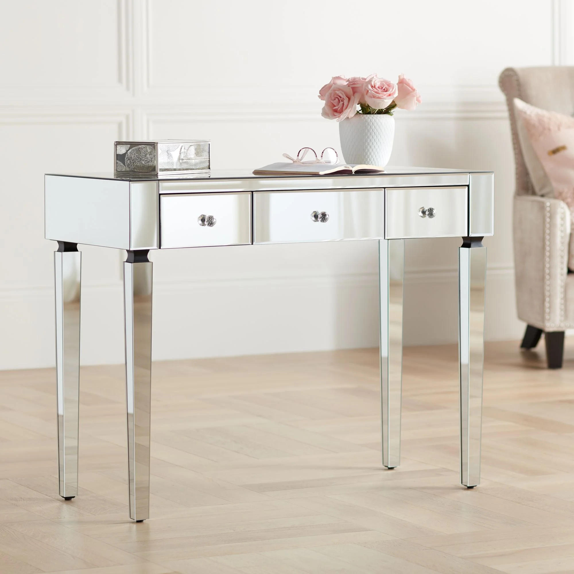 Studio 55D Thea Modern Mirrored Rectangular Desk 39 1/2