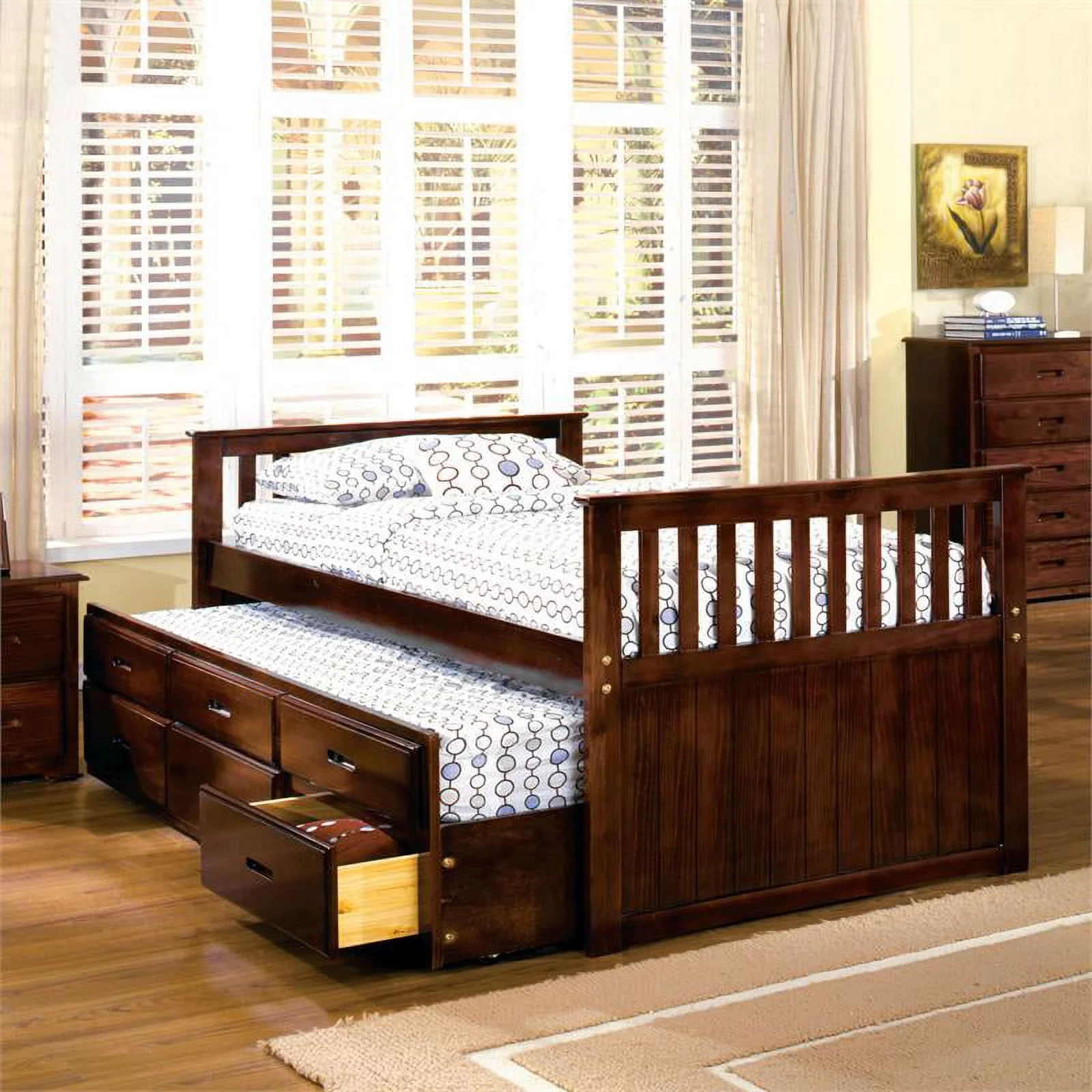 Furniture of America Tahoe Wood Twin Bed with Trundle in Cherry