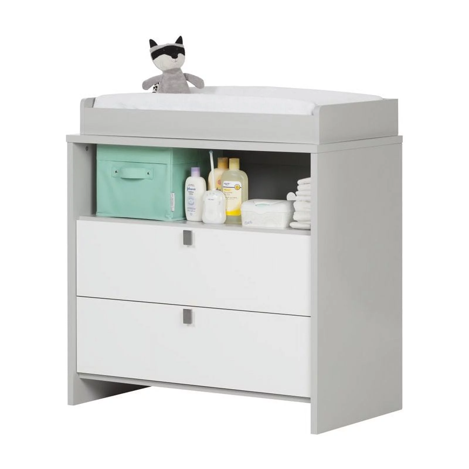 Rosebery Kids Contemporary 2 Drawer Changing Table in Soft Gray and White