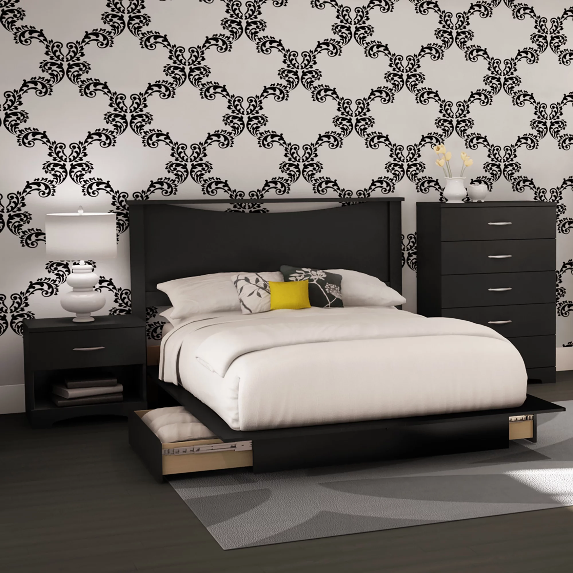 South Shore SoHo 4 - Piece Bedroom Set, Full, Pure Black