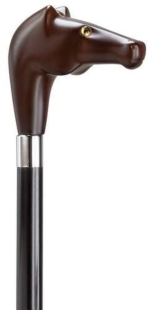 Walking Cane Brown Horse Head With Glass Eye Cane Maple Black Shaft