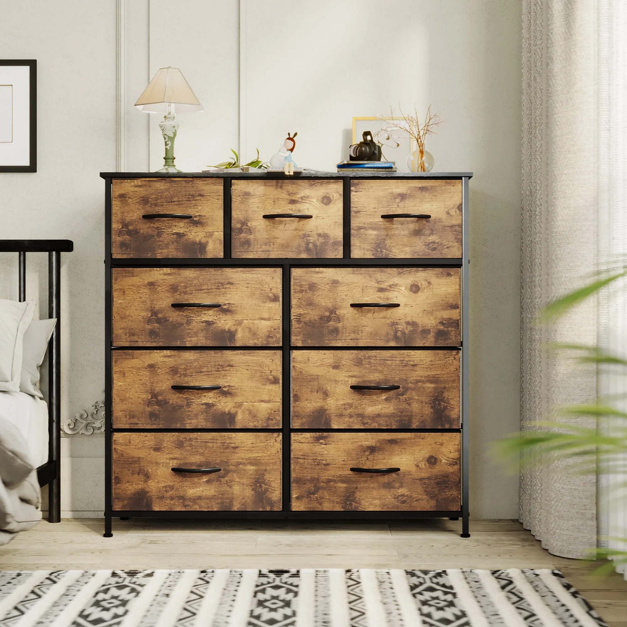 Modern 9-drawer Bedroom Dresser Storage Tower Rustic