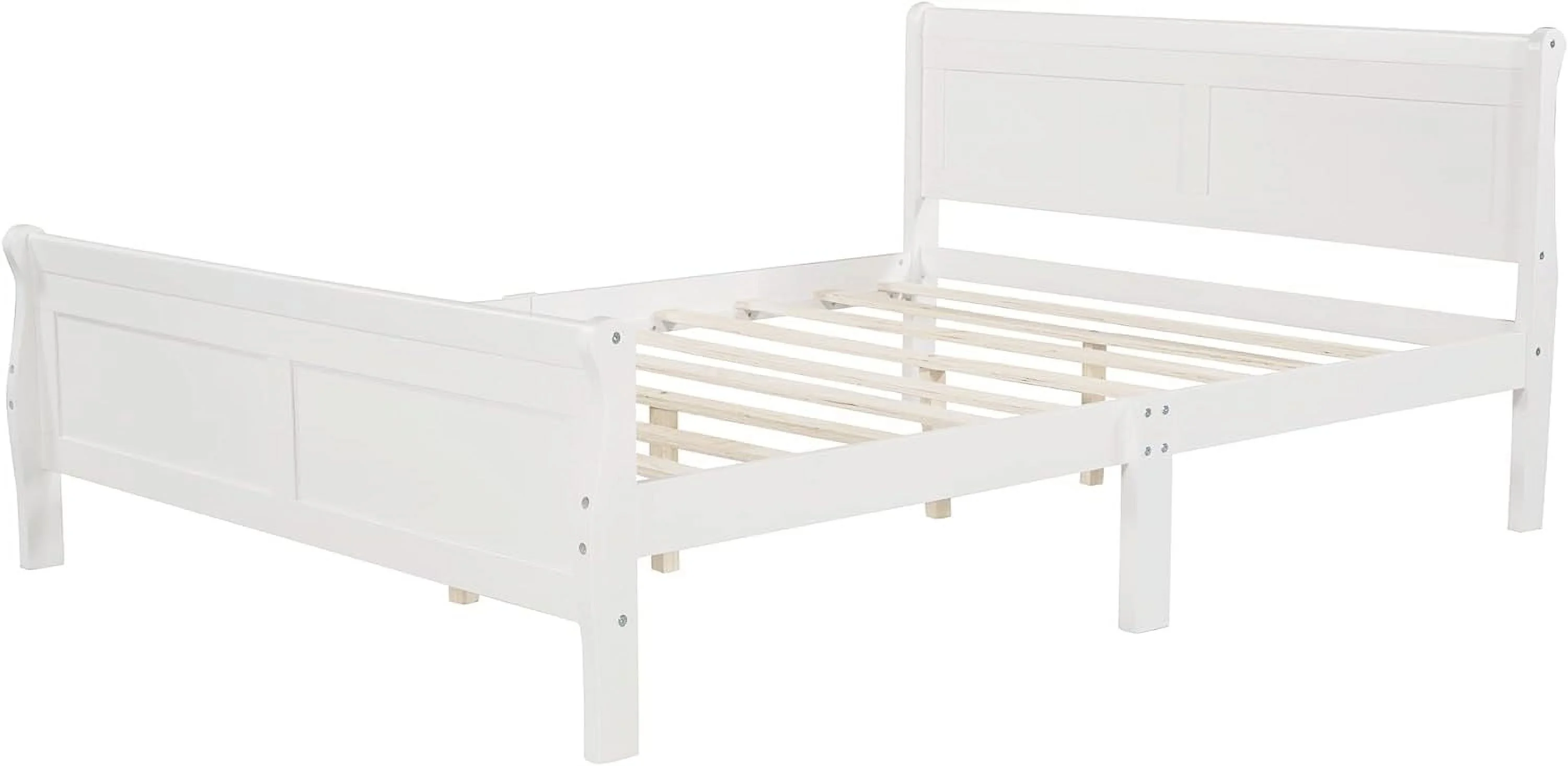 Classic Full Size Wood Platform Bed With Headboard/Footboard/Wood Slat Support And Solid Wood Legs, No Box Spring Needed (Pure White)