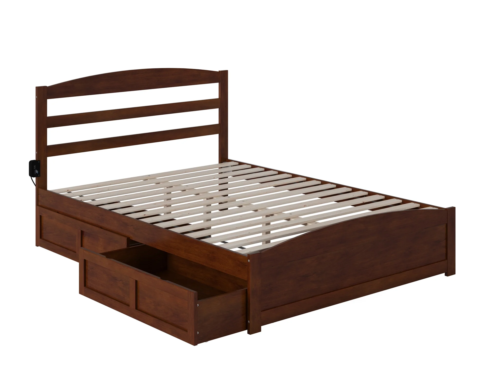 AFI Warren Queen Wood Platform Bed with Headboard Footboard & 2 Storage Drawers, Walnut