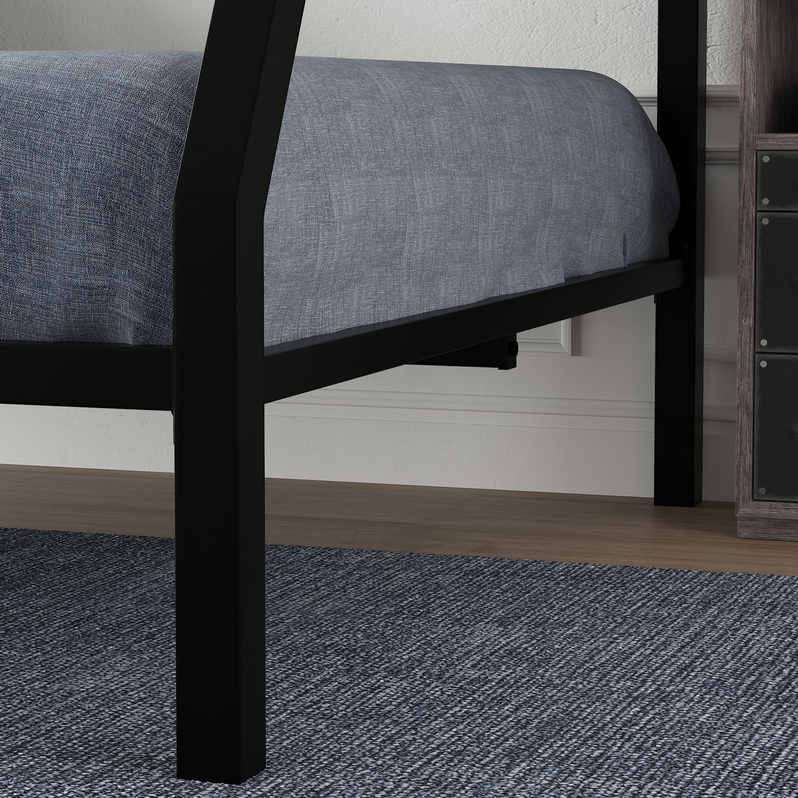 Amolife Twin Over Full Metal Bunk Bed with Removable Stairs, Fullength Guardrail, Black