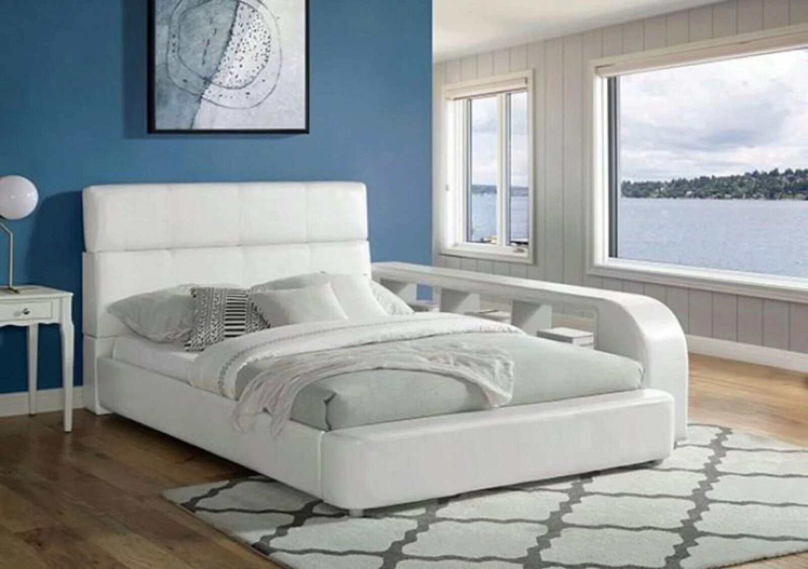 White Upholstered Bedroom 1pc Full Size Bed Modern Leatherette Beautiful Bed