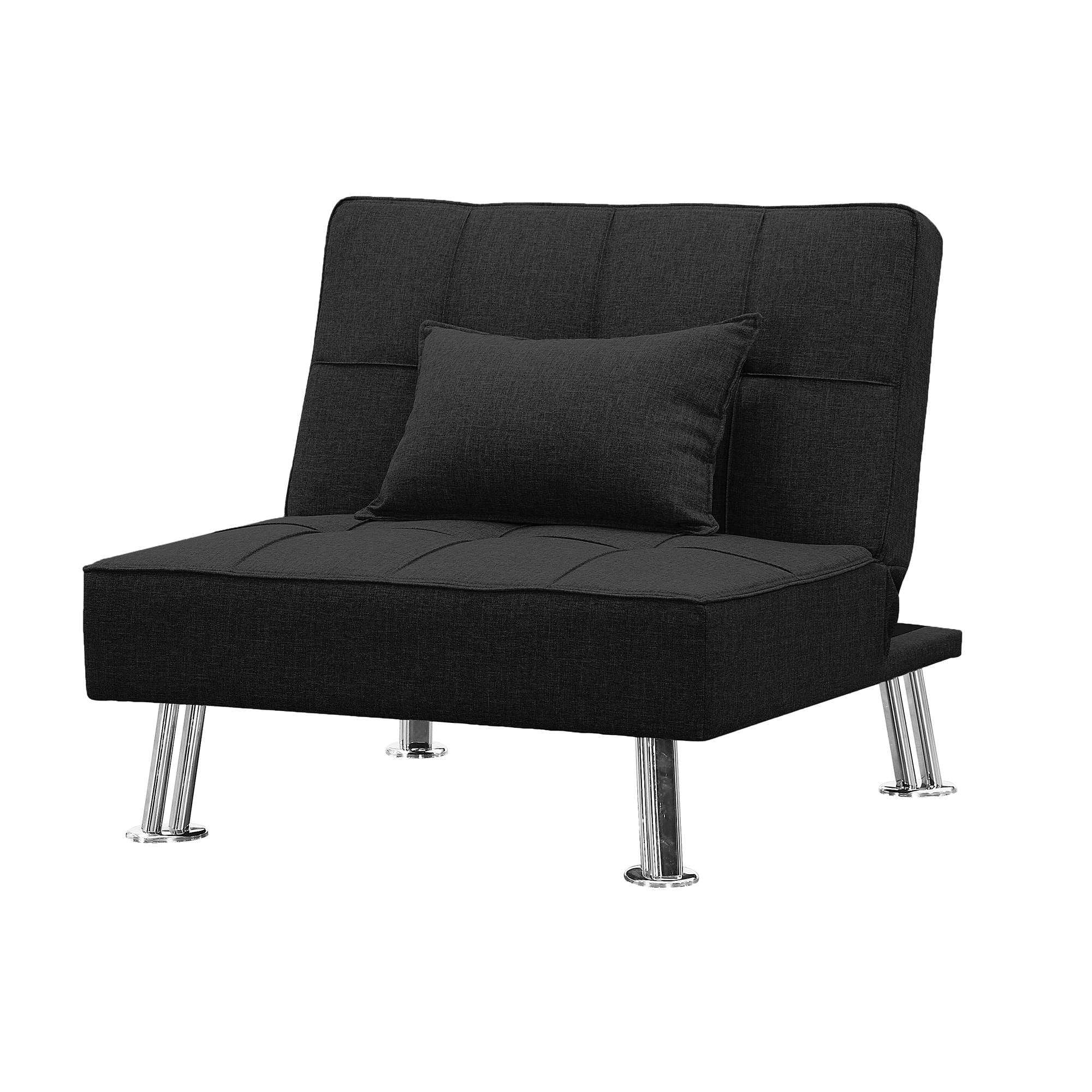 Modern Convertible Folding Futon Chair - Single Sofa Bed with Ottoman Black