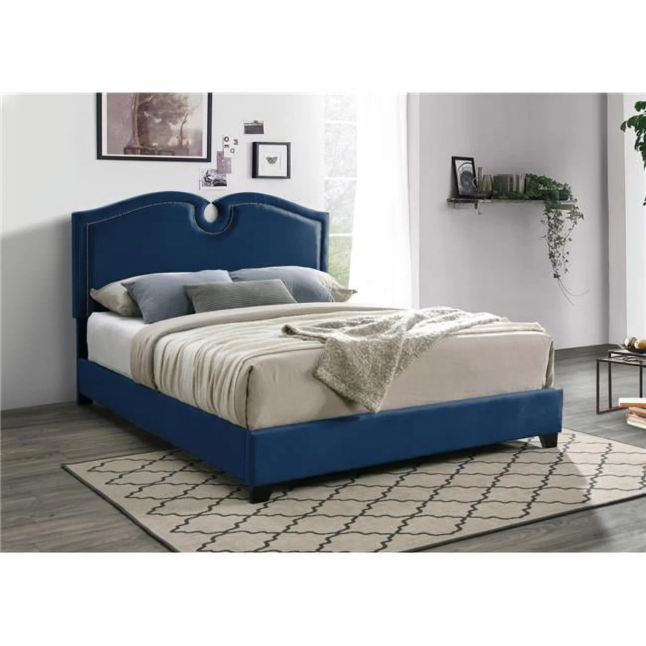 84 x 80 x 56 in. Kimberly Nailhead King Size Bed, Blue