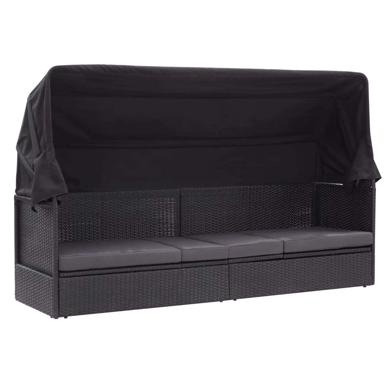 moobody Patio Sun Lounger with Canopy and Cushion Black Poly Rattan Outdoor Sun Bed for Balcony, Backyard, Poolside Furniture 80.7 x 24.4 x 48.8 Inches (W x D x H)