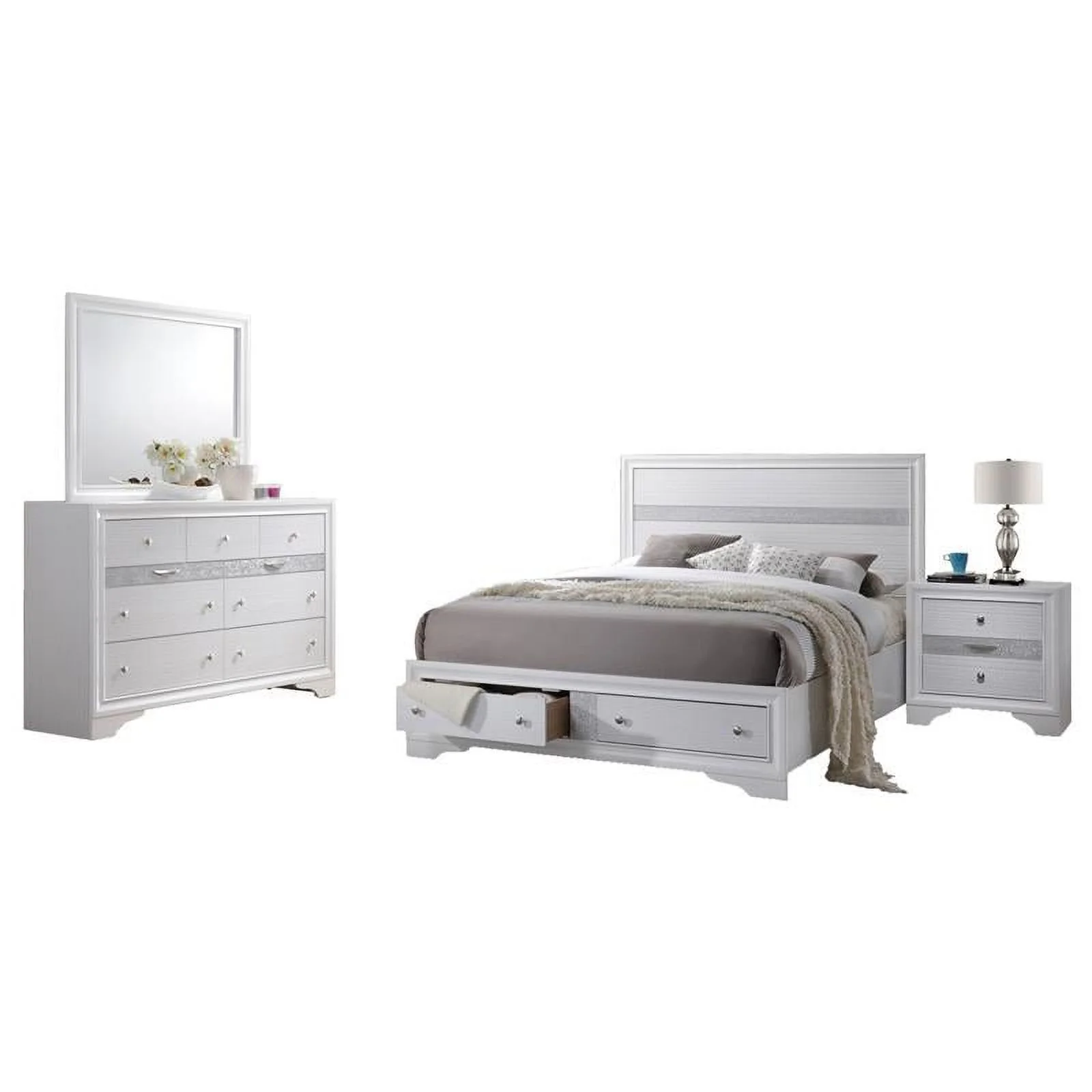 Maklaine White 4 Piece Bedroom Set with Queen Size Platform Bed