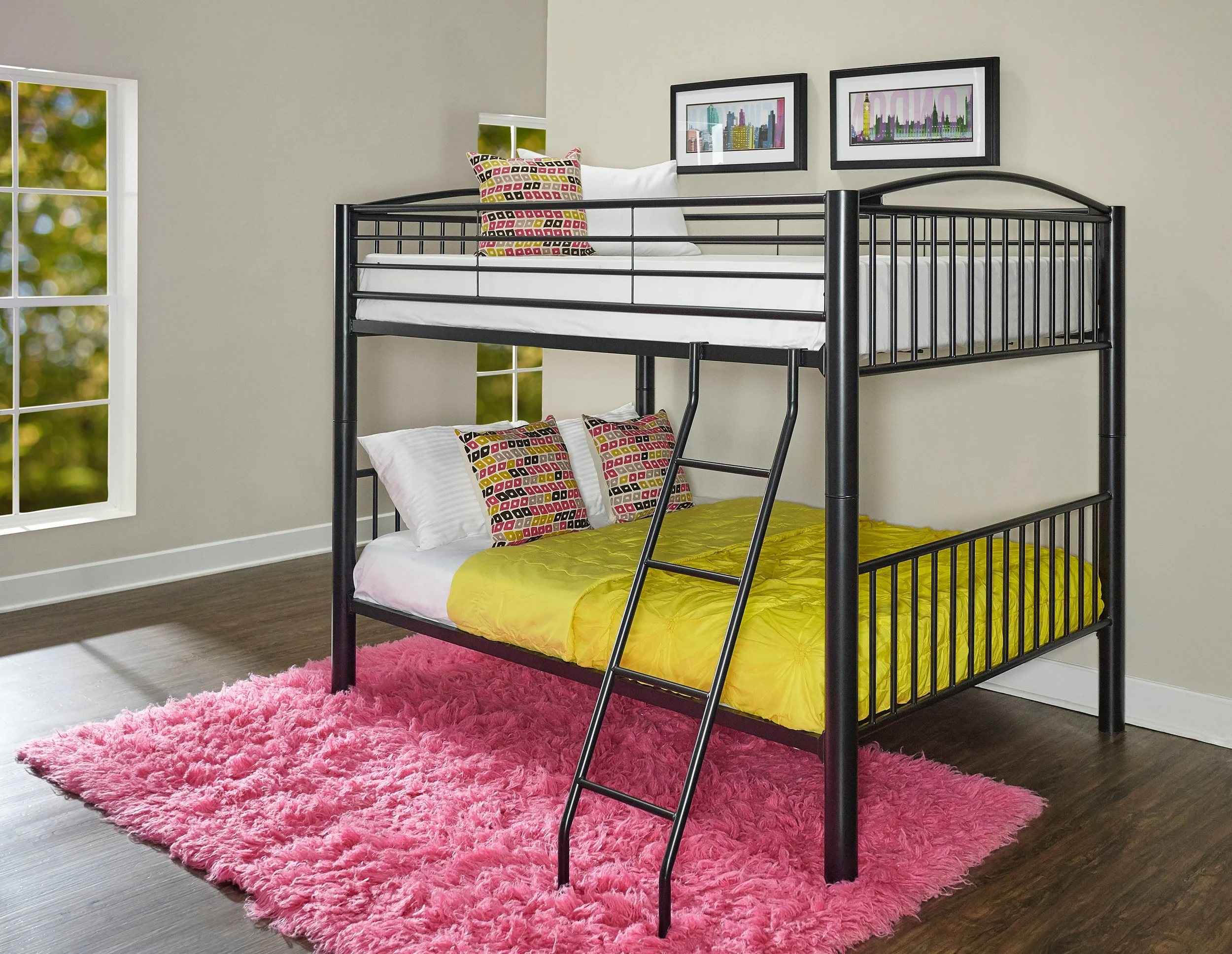 Heavy Metal Heavy Metal Full Over Full Bunk Bed with Built-In Ladder, Black