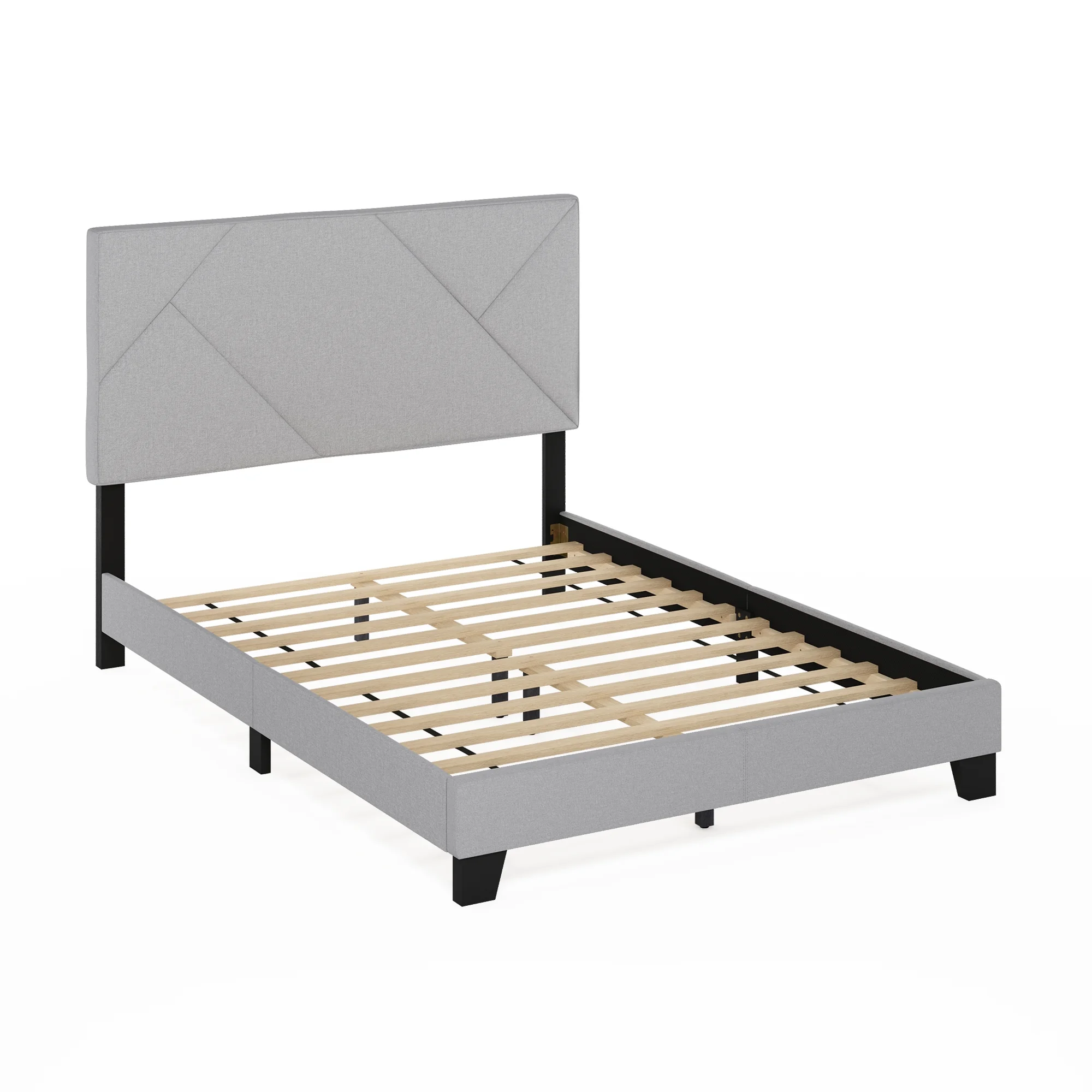 Furinno Skylar Geometric Design Headboard Bedframe, 12PC Slat Style, Glacier, Full