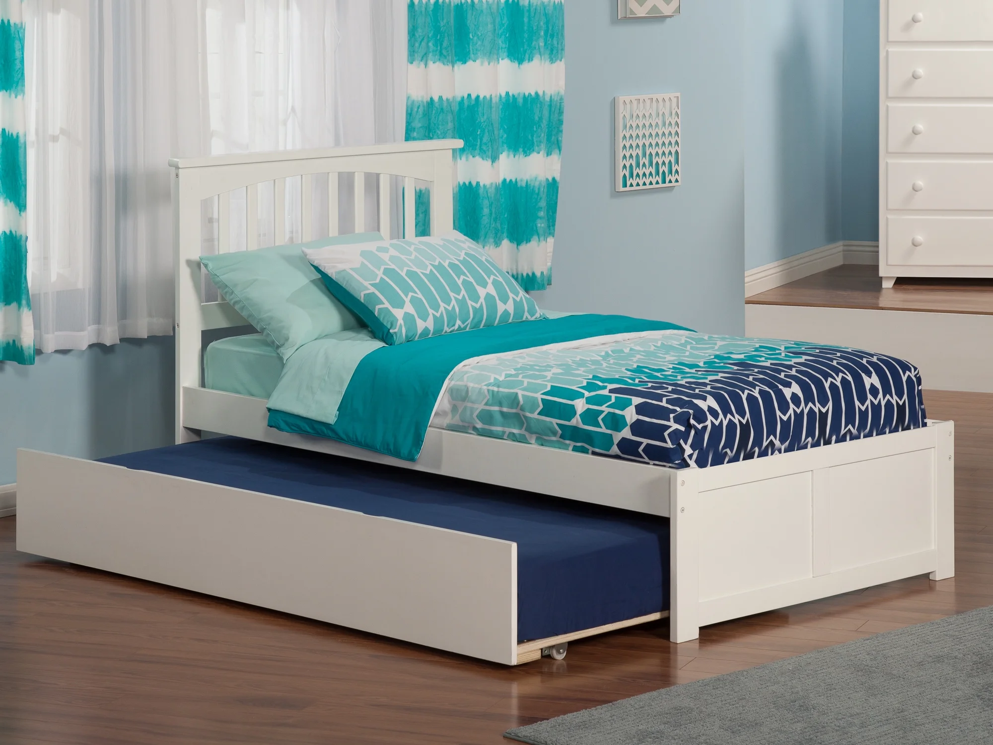 Mission Platform Bed with Flat Panel Foot Board and Twin Size Urban Trundle Bed in, Multiple Colors and Sizes