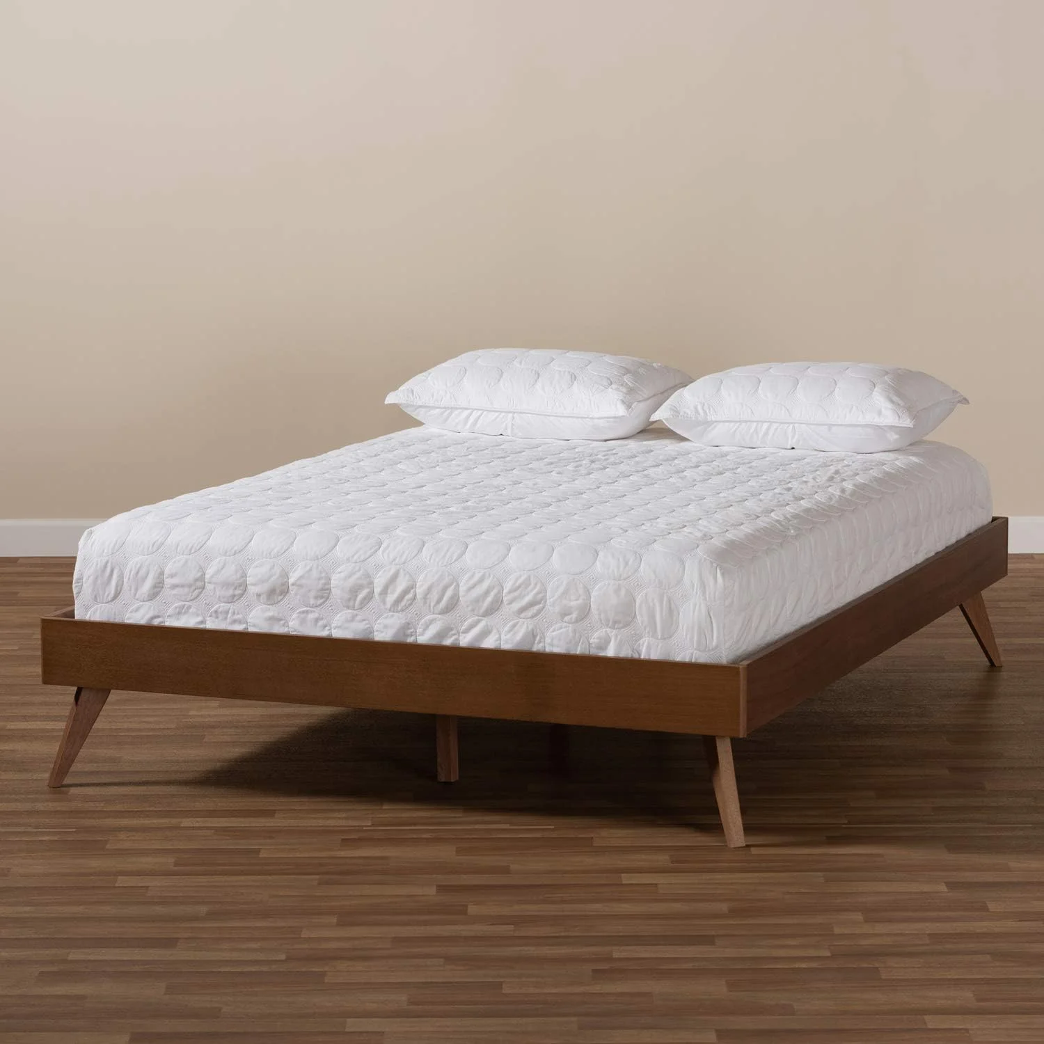 Lissette -Century Modern Walnut Brown Finished Wood King Size Platform Bed Frame