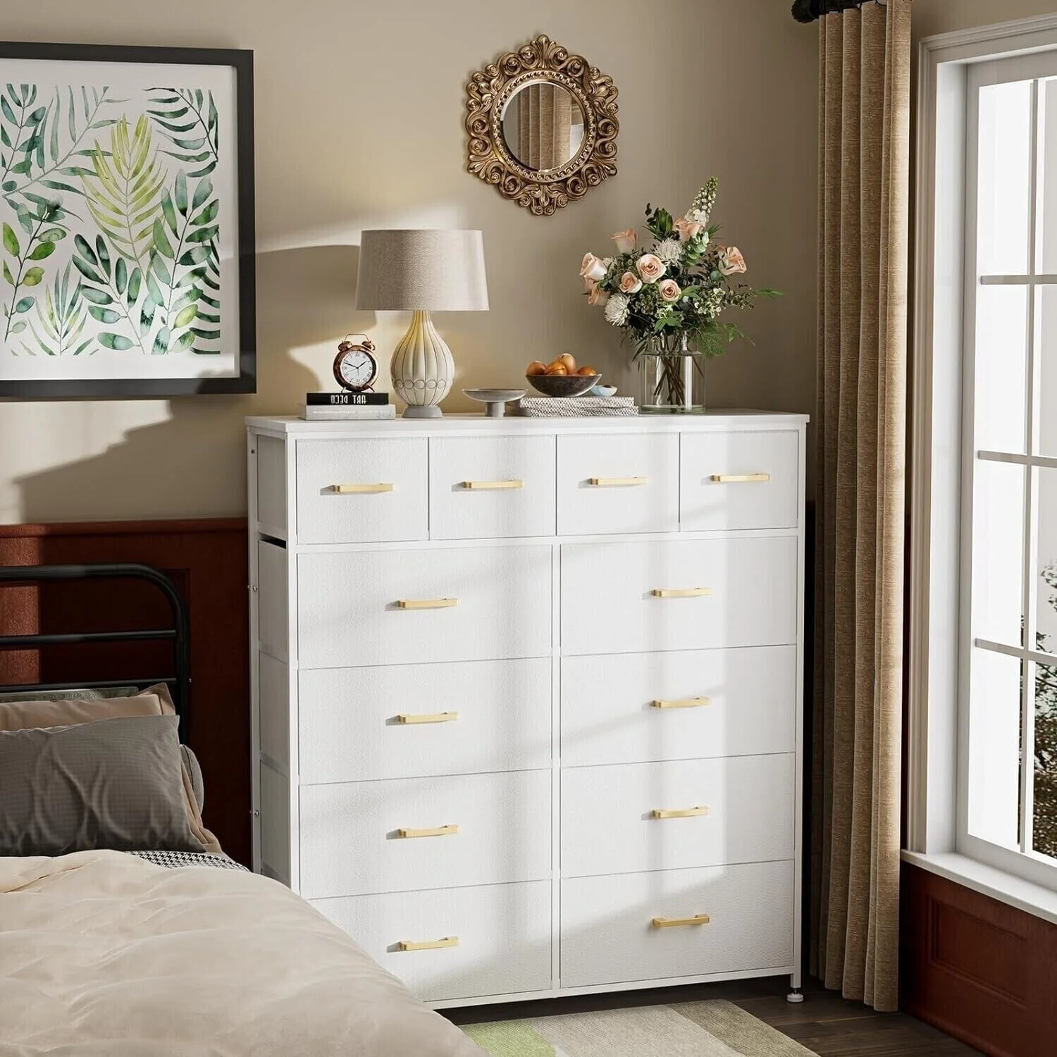 Large Tall Dresser with 12 Drawers for Closet, Bedroom, Living Room, Wooden Top