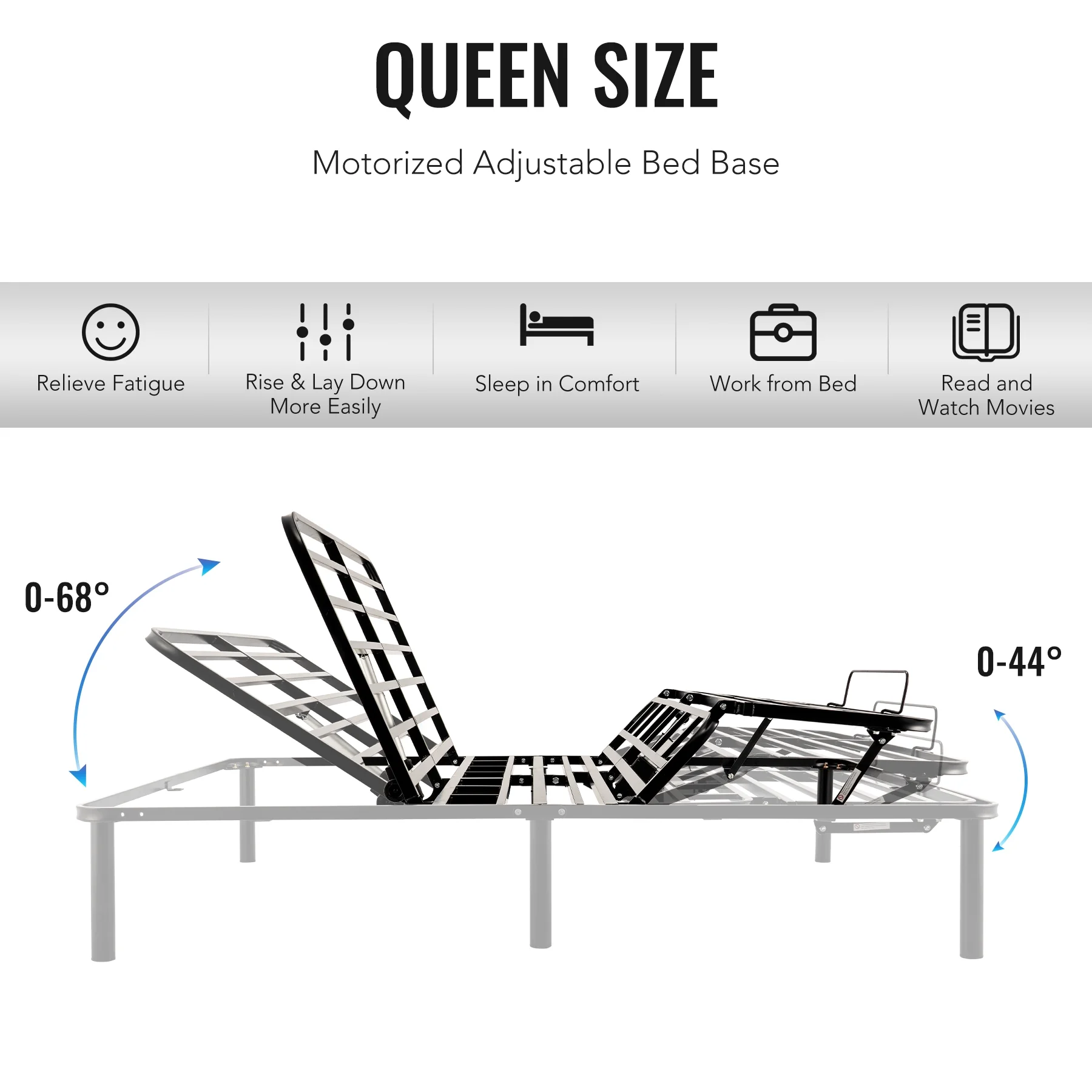 Bestco Electric Adjustable Queen Bed Frame Head and Foot Elevating Metal Bed Base