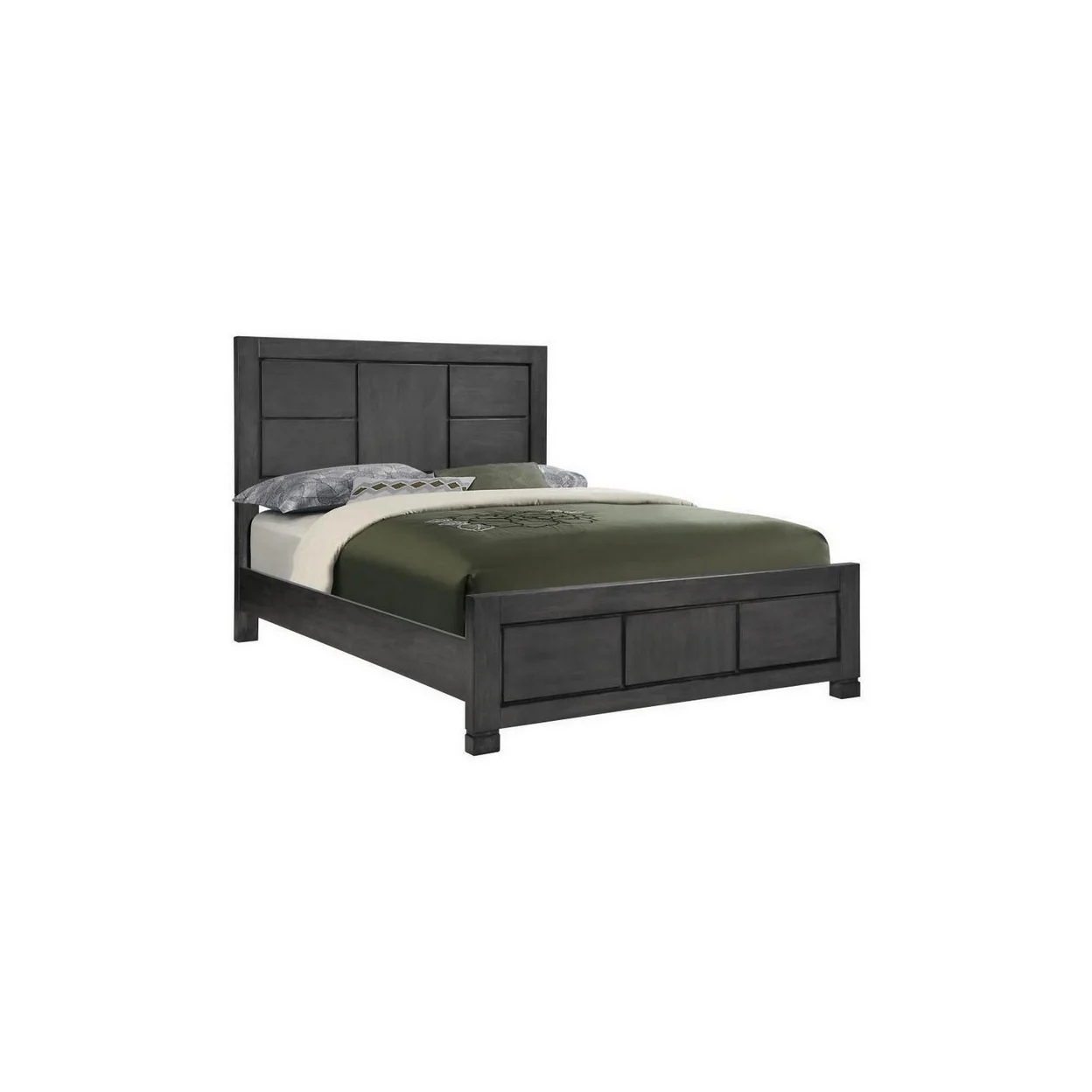 Acy Queen Bed Panel Sections on Headboard and Footboard Dark Gray Wood- Saltoro Sherpi